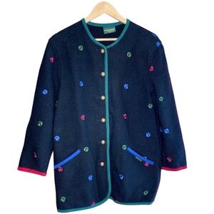 Vintage Geiger Austria Pure Wool Embroidered Cardigan Jacket in Black